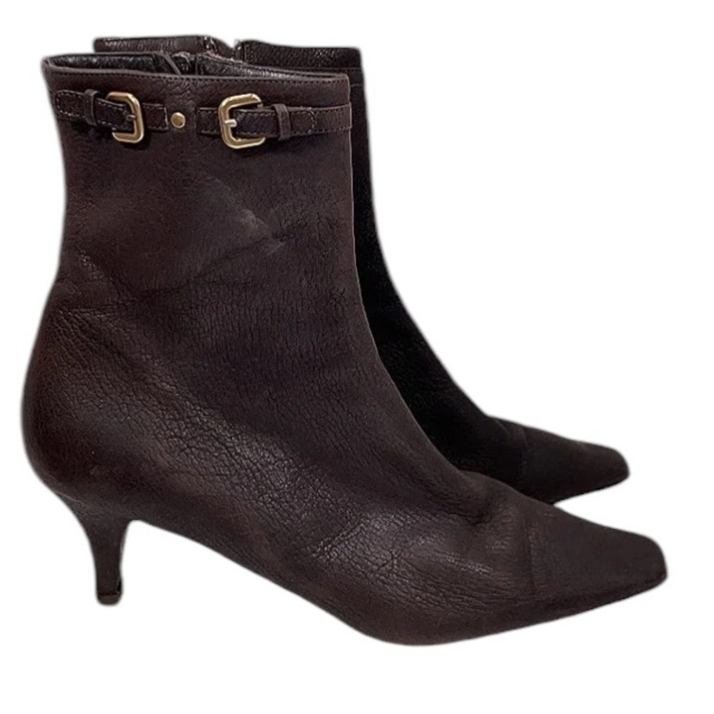 Prada Brown Leather Ankle Boot - Prada Kitten Heel Ankle Boot - Size 9 - Picture 3 of 10